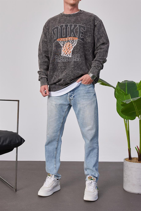 Duke Pota Baskılı Yıkamalı Füme Sweatshirt