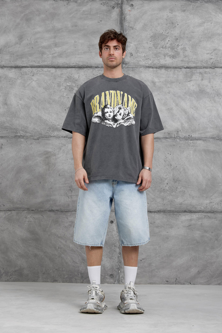 Füme Brandname Yazılı Yıkamalı Oversize Tshirt