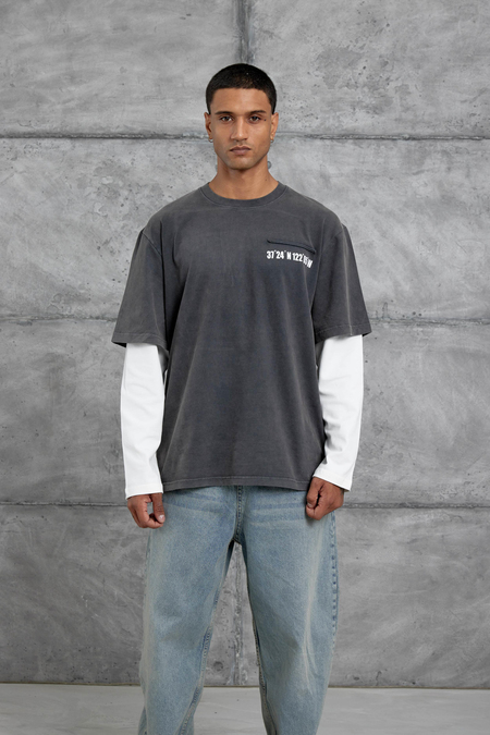 Füme Cep Rakam Detaylı Oversize Kolu Parçalı Tasarım Sweatshirt