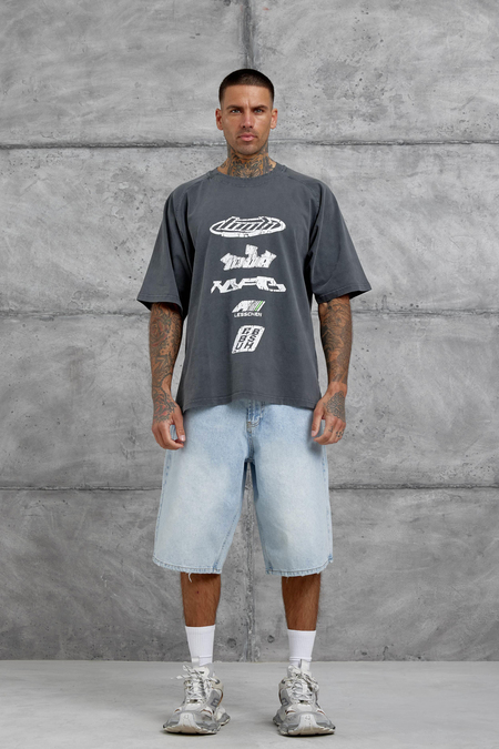 Füme Lesschen Baskılı Yıkamalı Oversize Tshirt