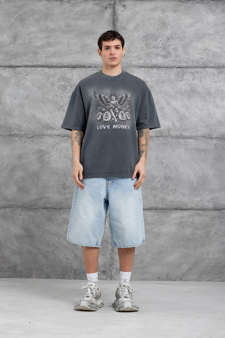 Füme Love Money Yazılı Yıkamalı Oversize Tshirt