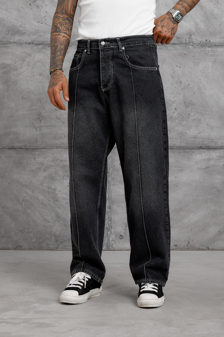 Füme Mb Çima Çizgili Baggy Kalıp Jean Pantolon