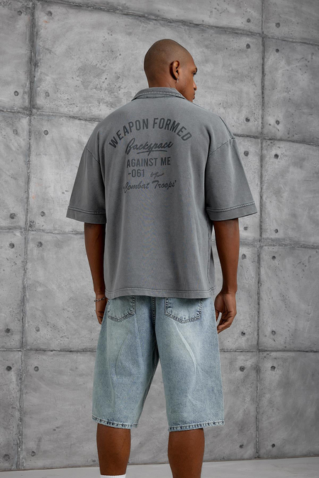 Füme POLO YAKA CEPLI YIKAMALI OVERSIZE TSHIRT