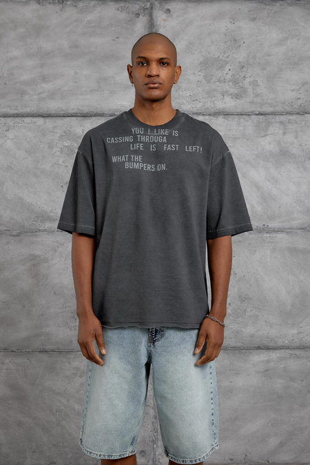 Füme YAZI BASKI YIKAMALI OVERSIZE TSHIRT