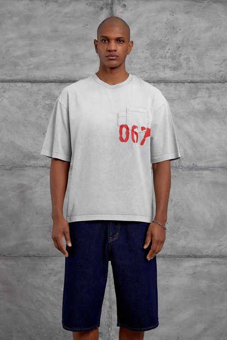 Gri 067 BASKILI OVERSIZE YIKAMALI TSHIRT