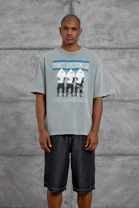 Gri 3 ADAM BASKI YIKAMALI OVERSIZE TSHIRT