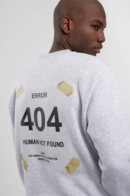 Gri 404 Baskılı Bisiklet Yaka Sweatshirt