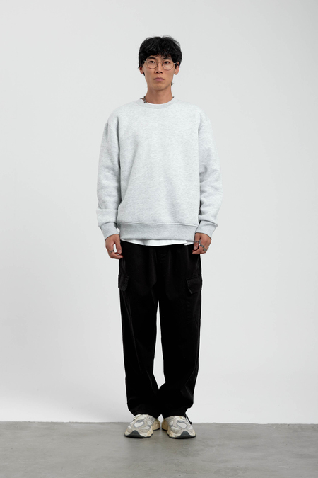 Gri Bisiklet Yaka Basic Şardonlu Sweatshirt