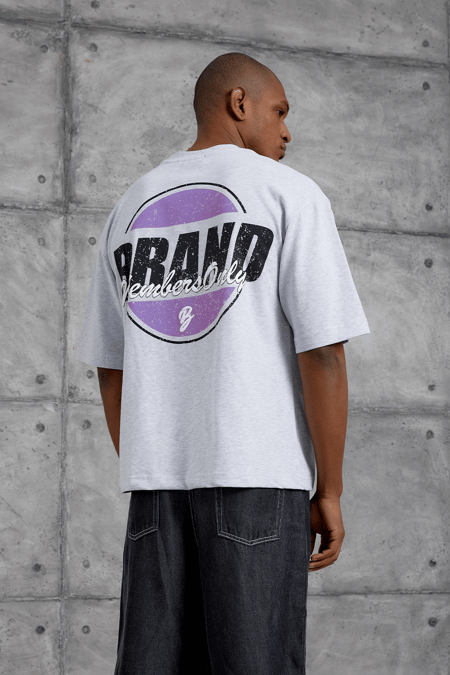 Gri BRAND BASKILI OVERSIZE TSHIRT