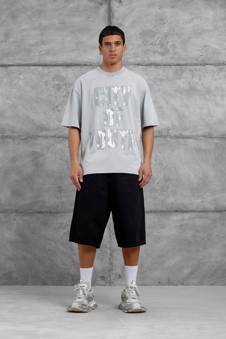 Gri City Of Youth Baskılı OVersize Tshirt