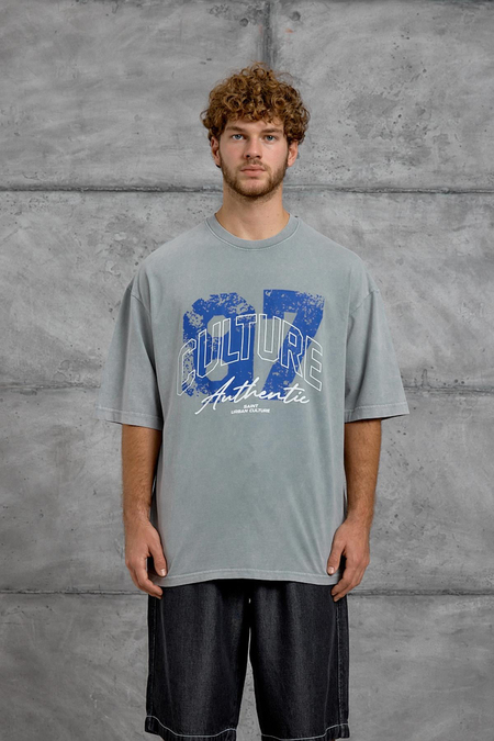 Gri CULTURE BASKI YIKAMALI OVERSIZE TSHIRT