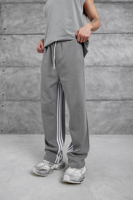 Gri Dikiş Detaylı Baggy Eşofman Altı
