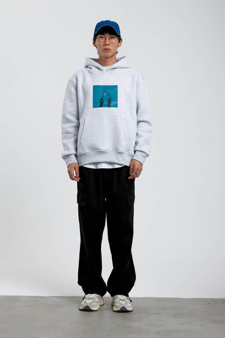 Gri El Baskılı Kapüşonlu Sweatshirt