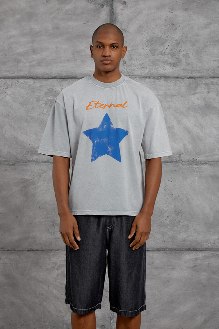 Gri ETERNAL BASKI YIKAMALI OVERSIZE TSHIRT
