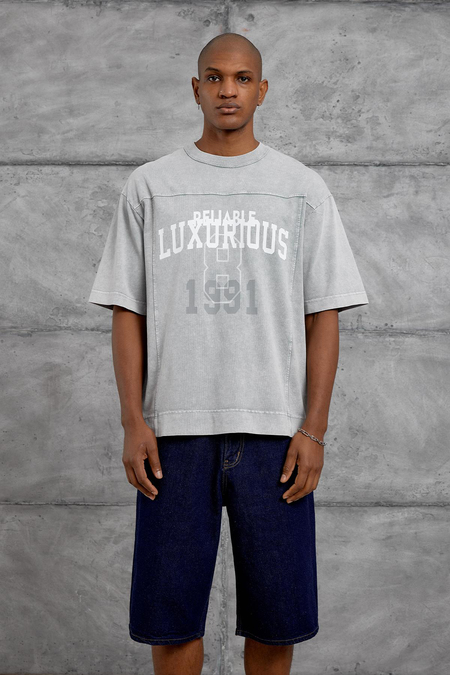 Gri LUXURUOUS BASKI YIKAMALI OVERSIZE TSHIRT