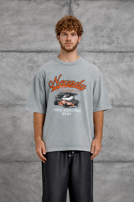 Gri NEVADA BASKI YIKAMALI OVERSIZE TSHIRT