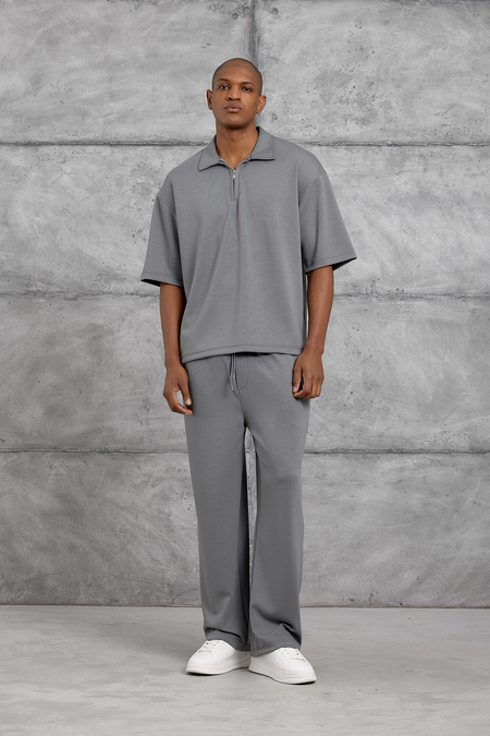 Gri OYSHO KUMAŞ POLO YALA TSHIRT