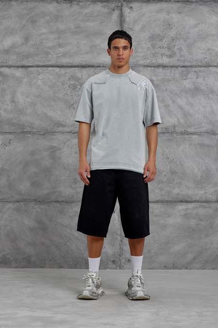 Gri Parçalı Yıkamalı Oversize Tshirt
