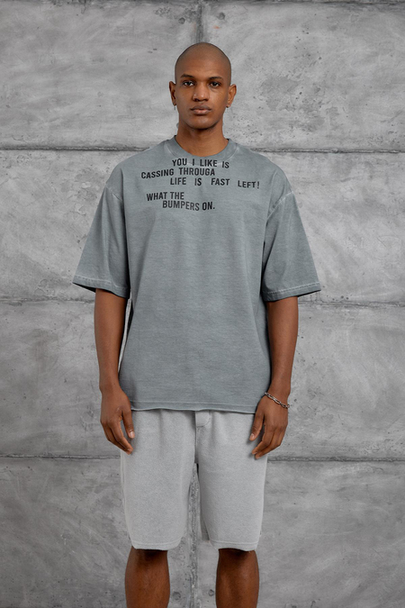 Gri YAZI BASKI YIKAMALI OVERSIZE TSHIRT