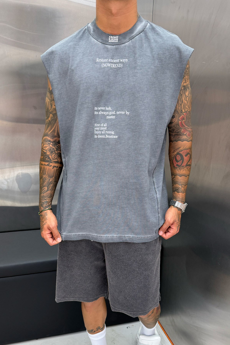 Gri YAZI DETAYLI YIKAMALI OVERSIZE ATLET