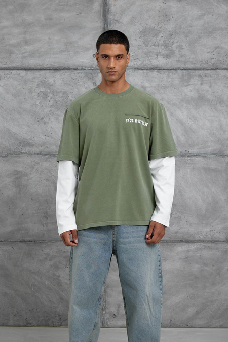 Haki Cep Rakam Detaylı Oversize Kolu Parçalı Tasarım Sweatshirt