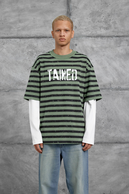 Haki TAINED BASKILI KOLU PARCALI OVERSİZE SWEATSHIRT