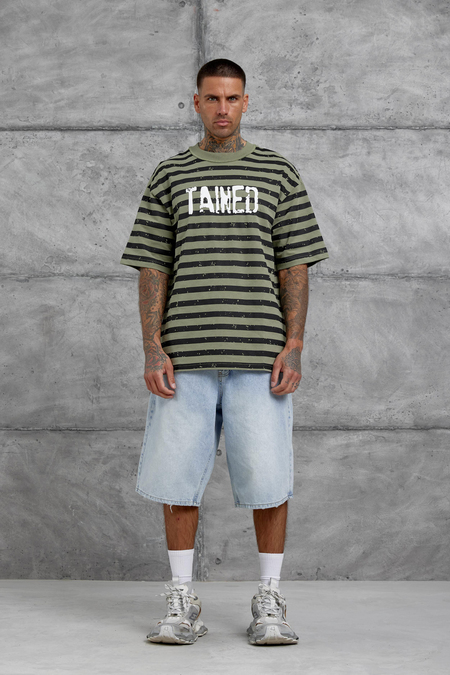 Haki Tained Baskılı Oversize Tshirt