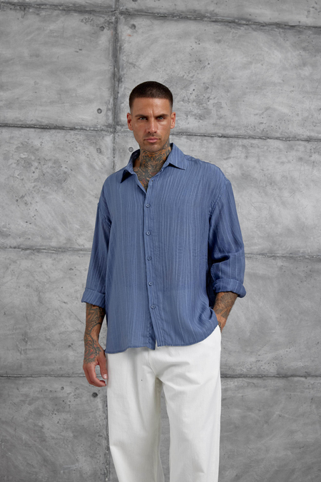 Indigo Sülfür Çilek Model Oversize Gömlek