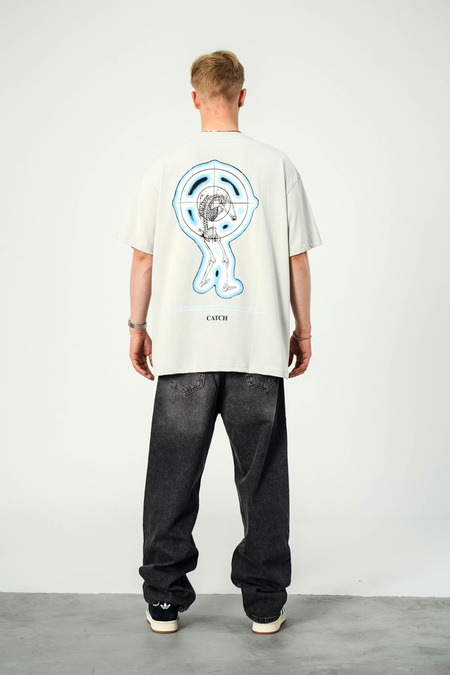İskelet Hedef Baskılı Gri Tshirt