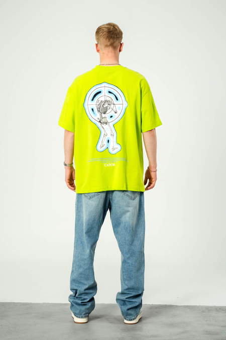 İskelet Hedef Baskılı Neon Yeşil Tshirt