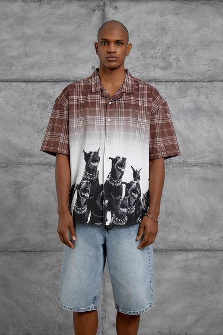 Kahverengi DIGITAL KOPEK  BASKI OVERSIZE GOMLEK