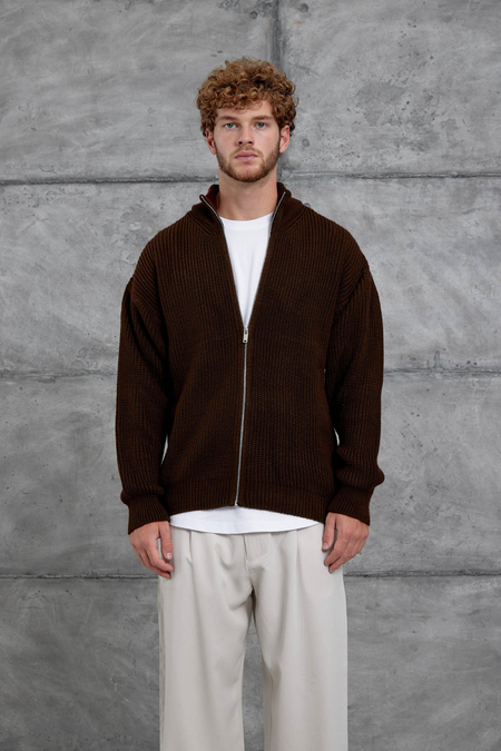 Kahverengi Mrk Fermuarlı Oversize Triko