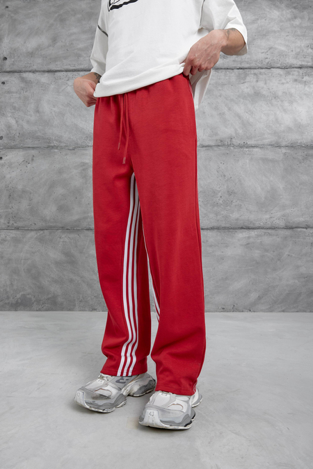 Kırmızı Dikiş Detaylı Baggy Eşofman Altı