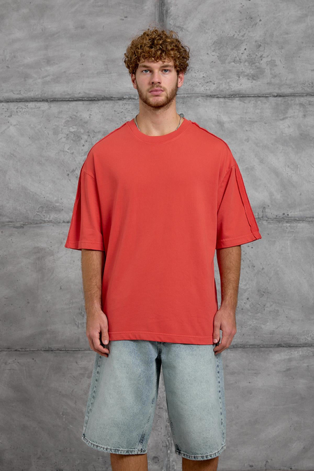 Kırmızı OMUZ DETAY YIKAMALI OVERSIZE  TSHIRT