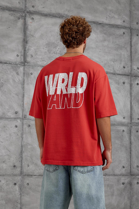 Kırmızı SEA BASKI YIKAMALI OVERSIZE TSHIRT