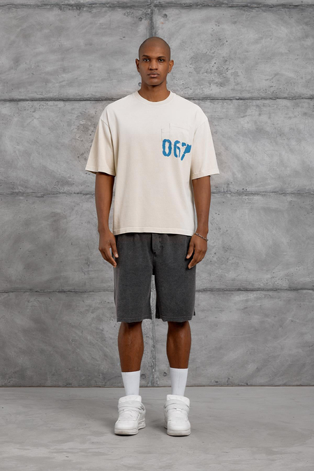 Krem 067 BASKILI OVERSIZE YIKAMALI TSHIRT