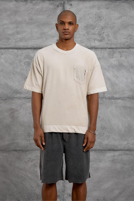 Krem CEP DETAYLI YIKAMALI OVERSIZE TSHIRT