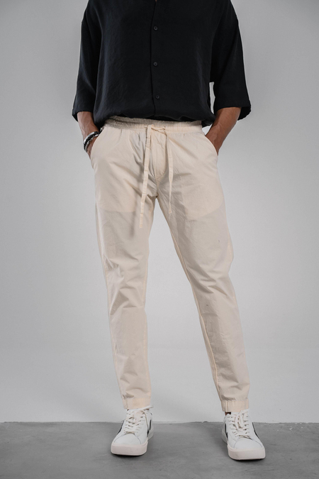 Krem Dar Paça Boyfriend Fit Gabardin Pantolon