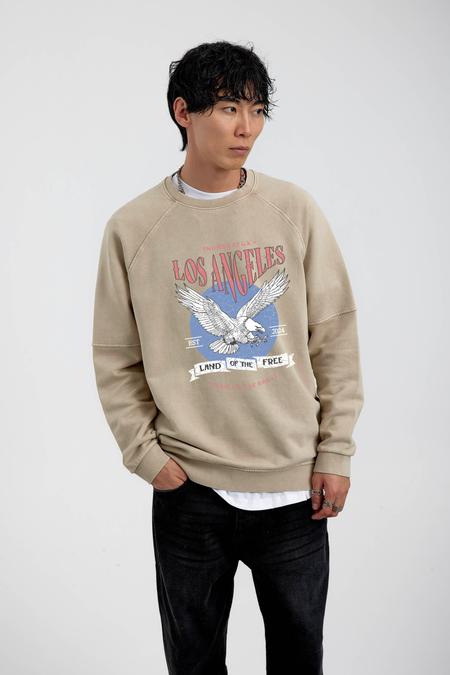 Krem Kartal Baskılı Sweatshirt