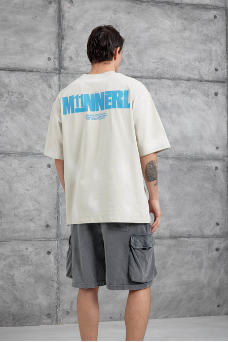 Krem M11 Yazılı Oversize Tshirt