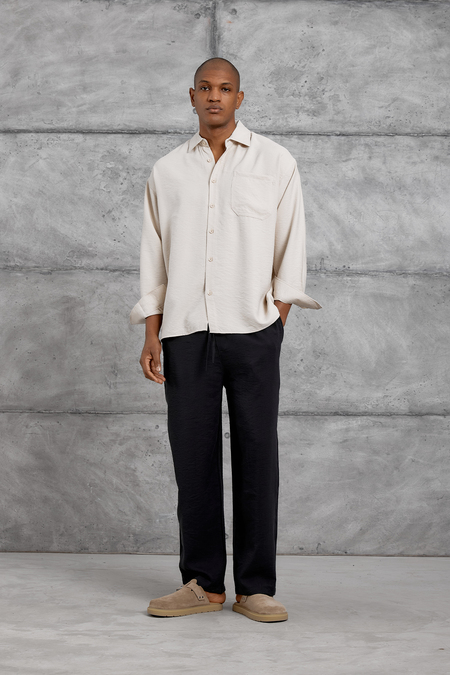 Krem MODAL KUMAŞ OVERSIZE GÖMLEK