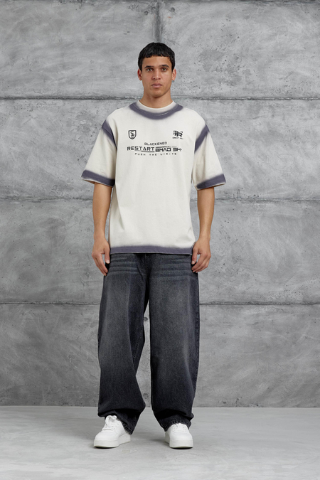 Krem Restart Baskılı Oversize Tshirt