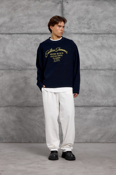 Lacivert BASKILI DOKUMA KUMAŞ SWEATSHIRT