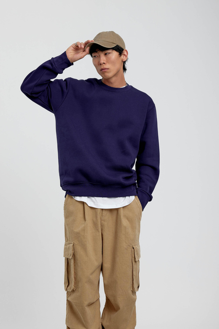 Lacivert Bisiklet Yaka Basic Şardonlu Sweatshirt