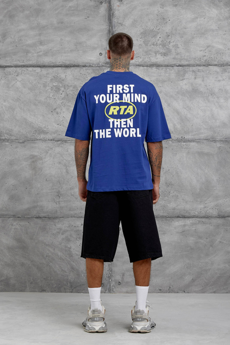 Lacivert First Your Mind Yazılı Oversize Tshirt