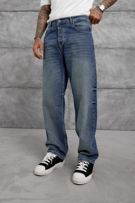 Lacivert MOB TAŞLAMALI BAGGY JEAN