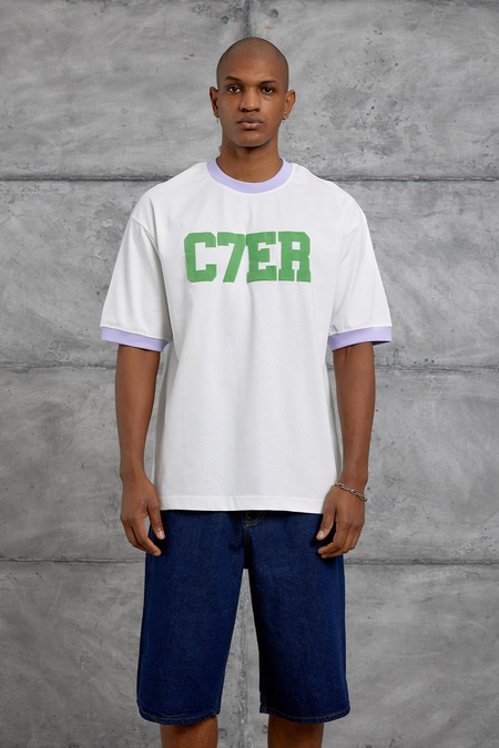 Lila YAKA C7ER BASKILI OVERSIZE TSHIRT