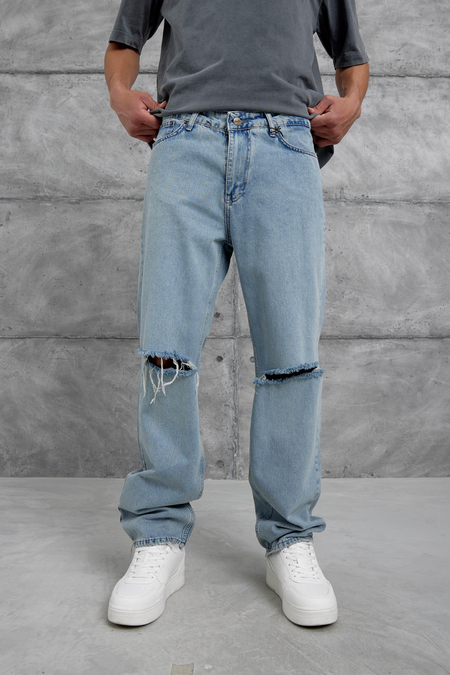 Mavi Cth Yırtık Detaylı Baggy Jean