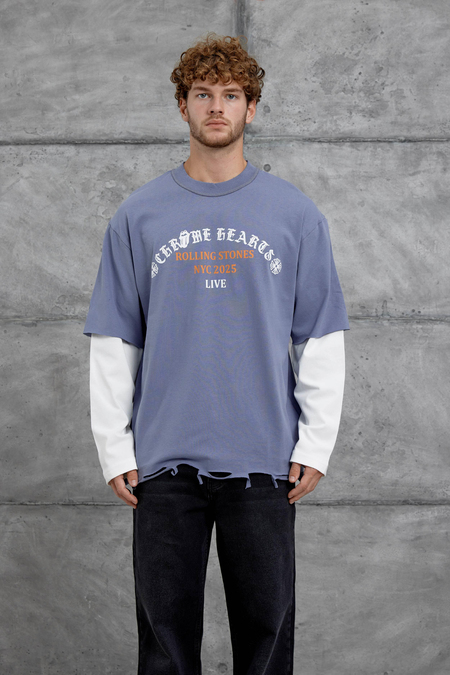 Mavi Rolling Stone Baskılı Parça Kollu Sweatshirt