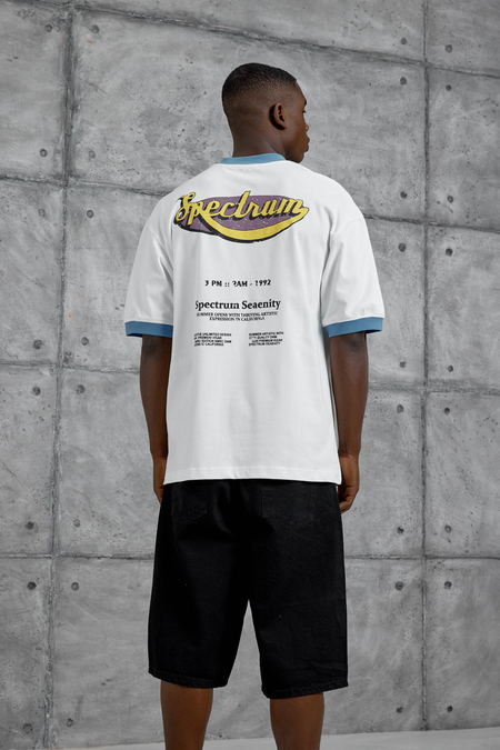 Mavi Yakalı Spectrum Yazılı Oversize Tshirt